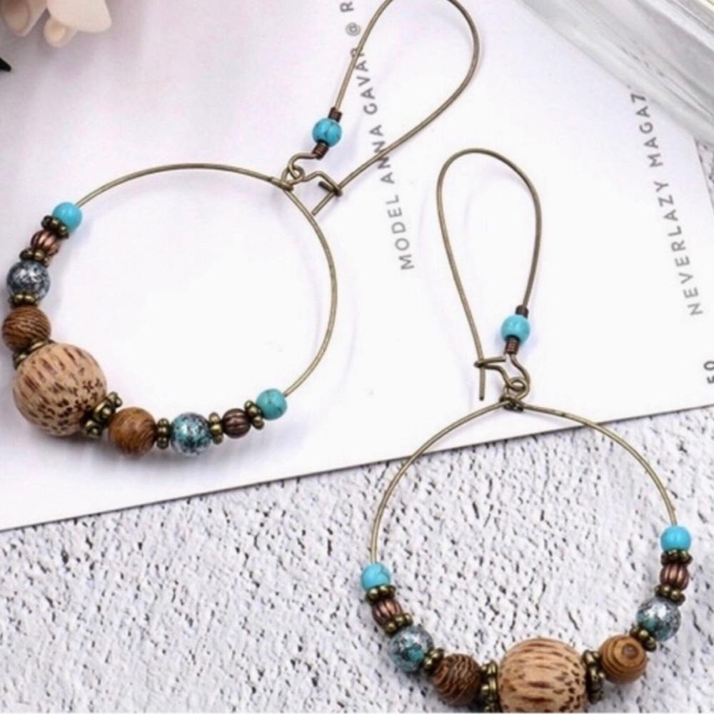 Bohemian wire wrap beaded dangle earrings